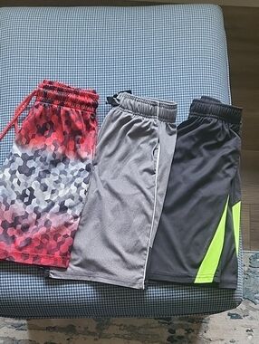 3 Athletic Boys' Shorts Bundle - Red Camo, Gray, Black with Neon Accent